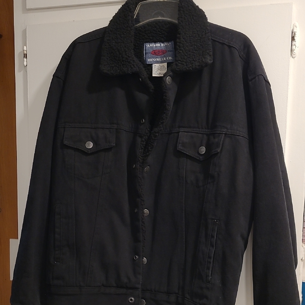 Mens Black Denim Jacket with Sherpa Lining